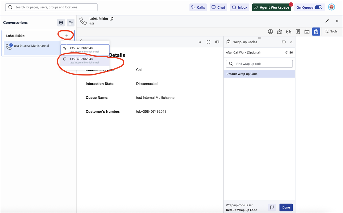 IB contact open, send SMS